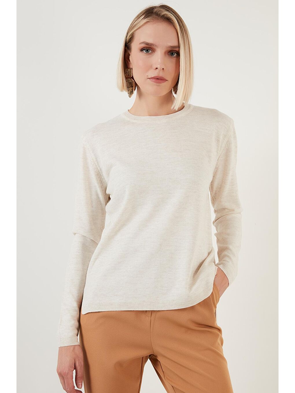 Ekru Soft Akrilik Bisiklet Yaka Triko Kazak 6327052-2