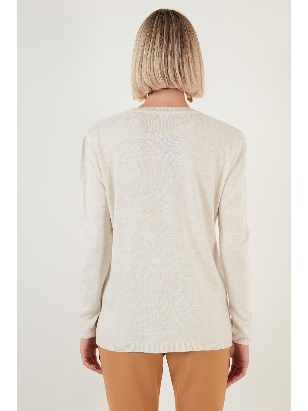 Ekru Soft Akrilik Bisiklet Yaka Triko Kazak 6327052-4