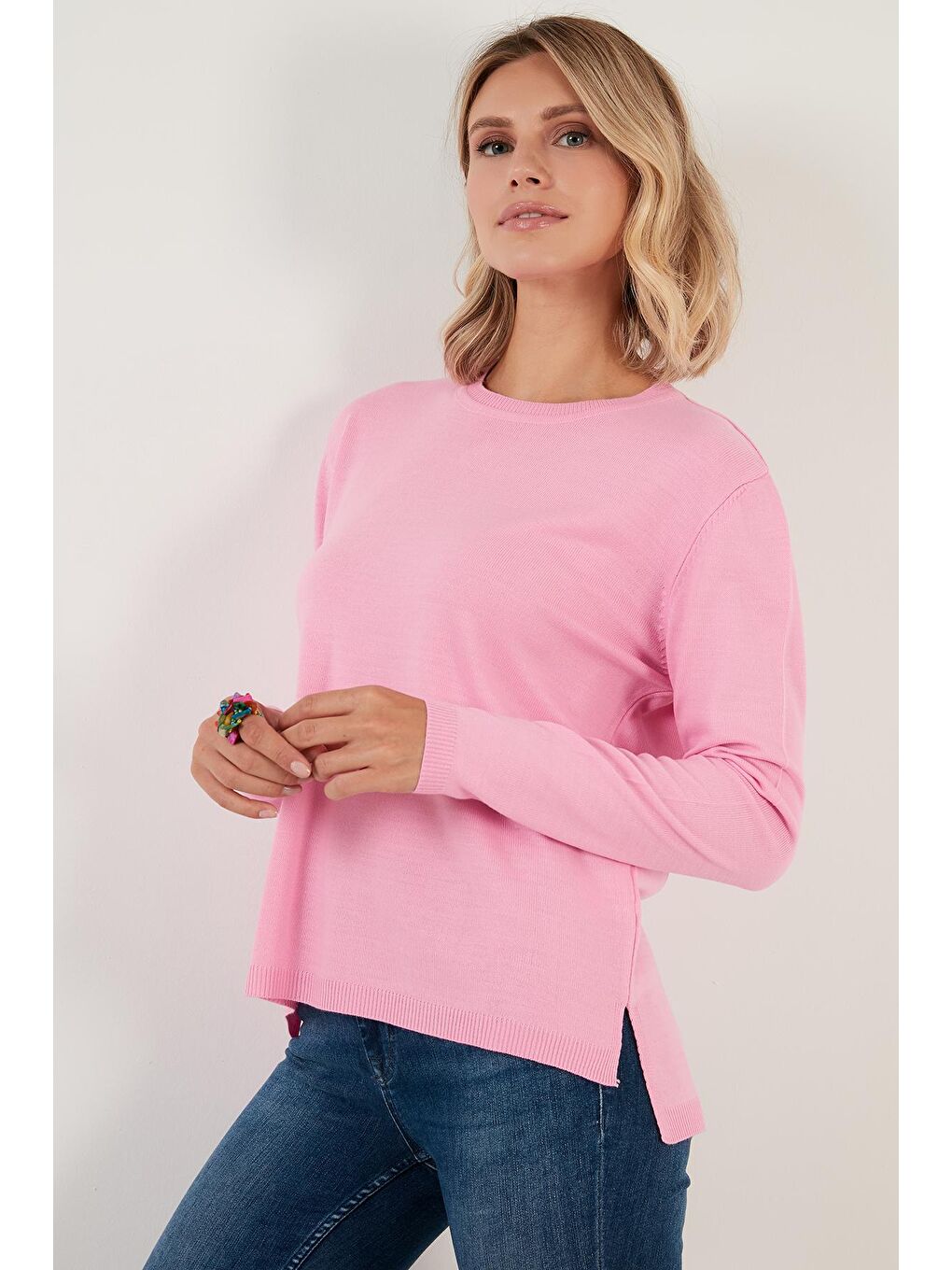 Pembe Soft Akrilik Bisiklet Yaka Triko Kazak 6327052