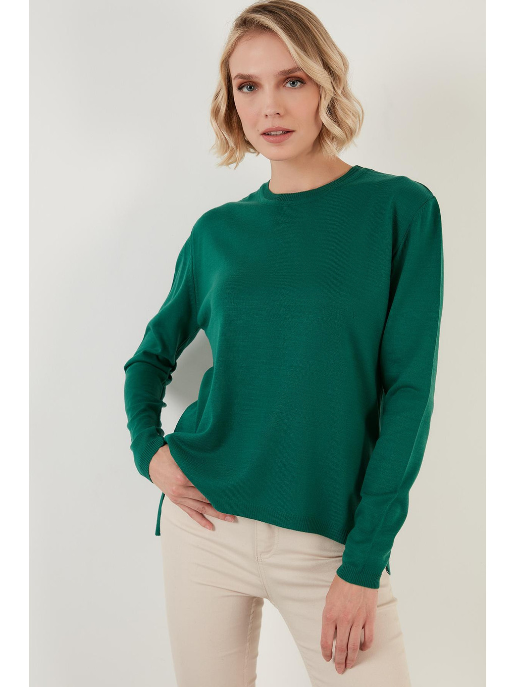Yeşil Soft Akrilik Bisiklet Yaka Triko Kazak 6327052-2
