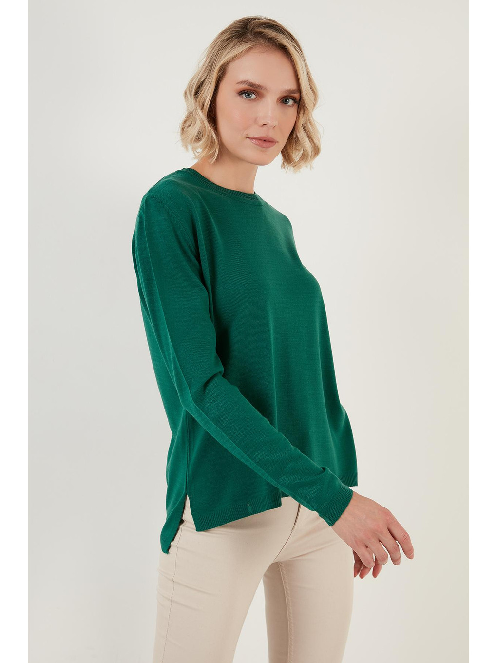 Yeşil Soft Akrilik Bisiklet Yaka Triko Kazak 6327052-3