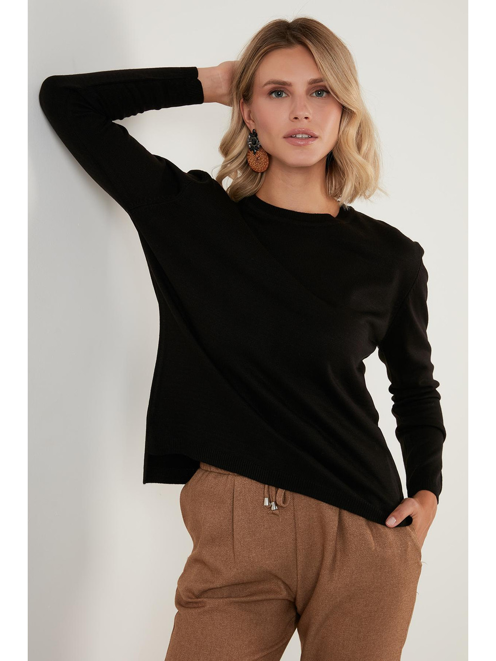 Siyah Soft Akrilik Bisiklet Yaka Triko Kazak 6327052