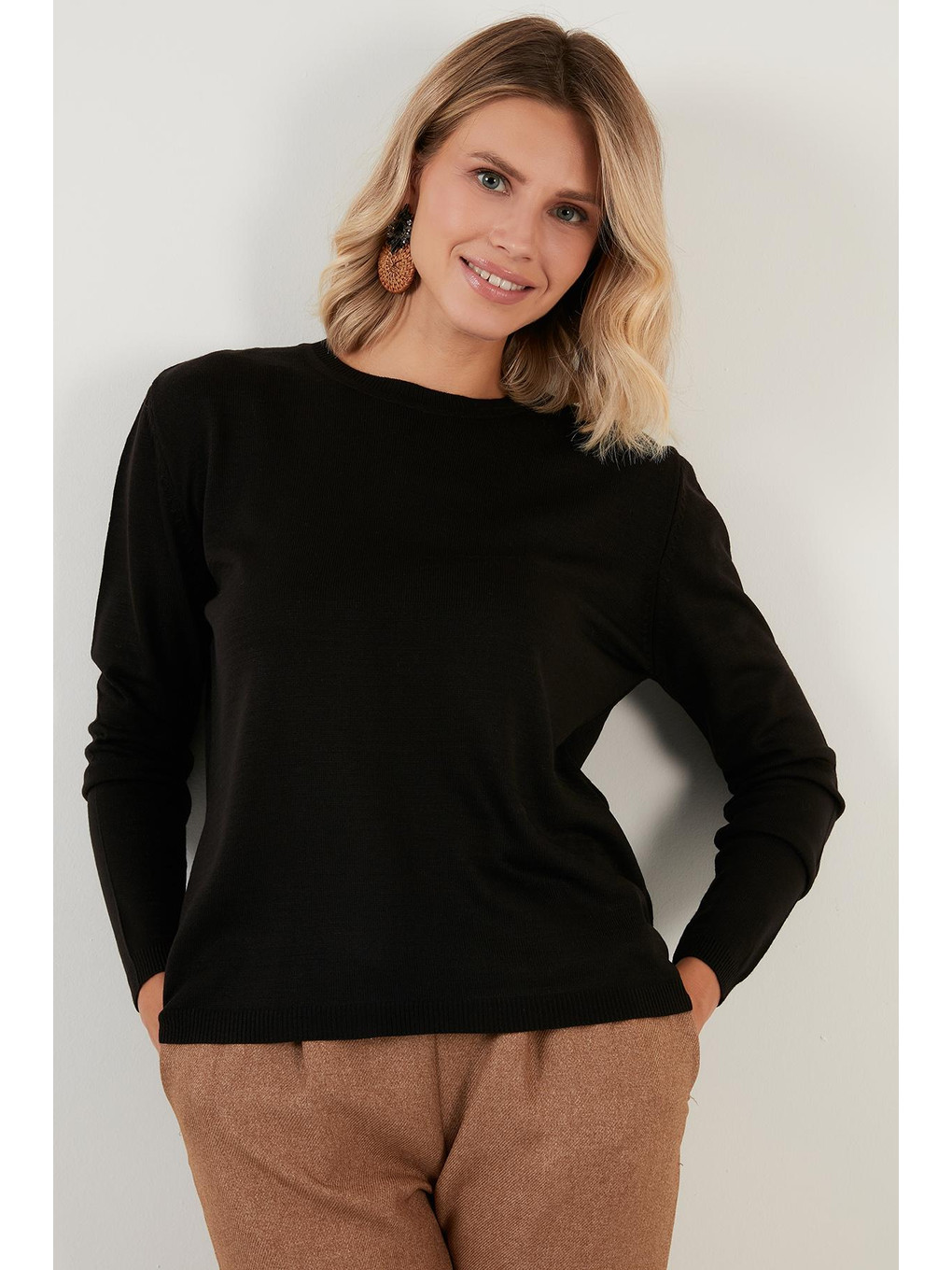 Siyah Soft Akrilik Bisiklet Yaka Triko Kazak 6327052-1