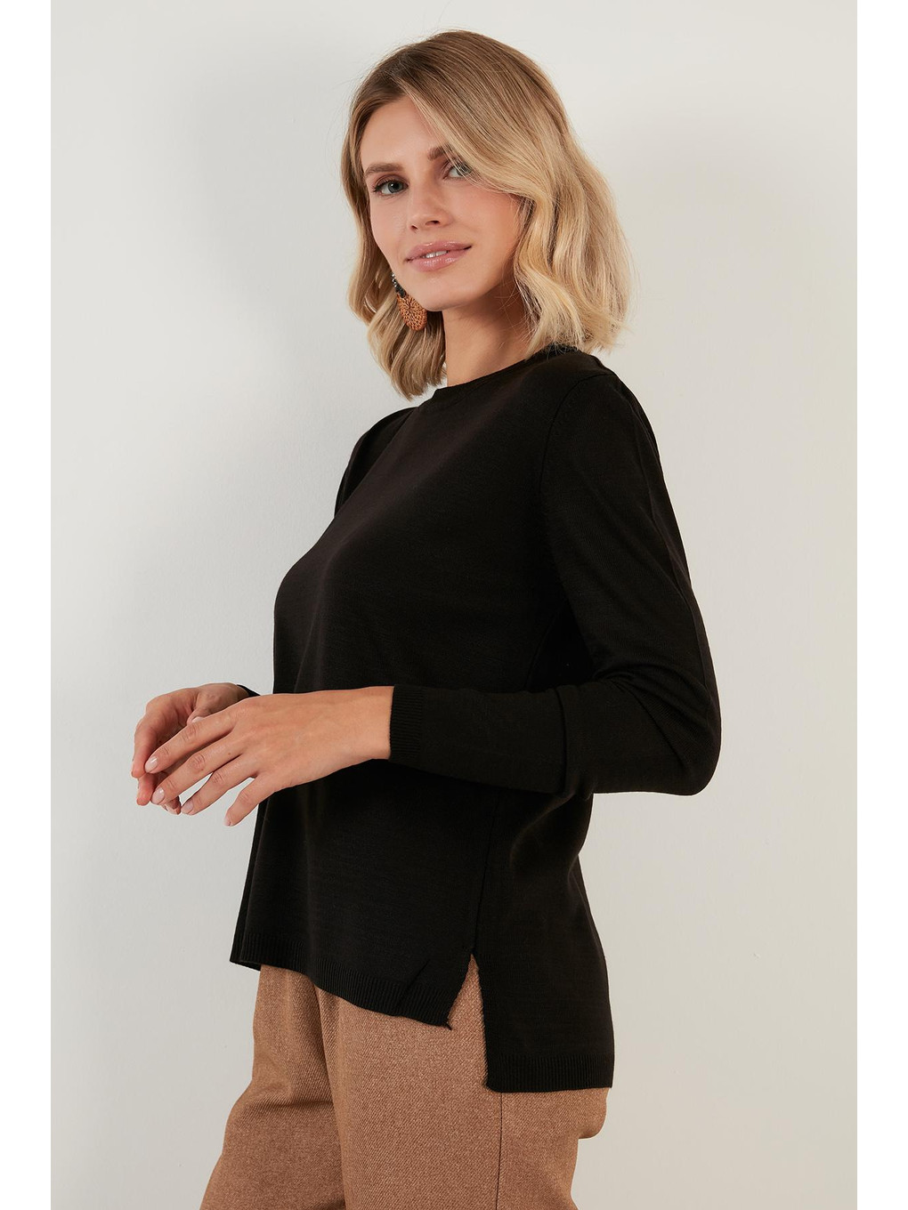 Siyah Soft Akrilik Bisiklet Yaka Triko Kazak 6327052-2