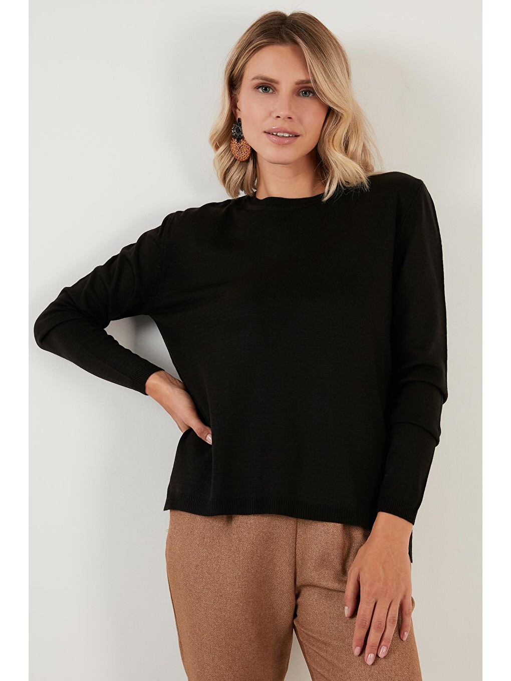 Siyah Soft Akrilik Bisiklet Yaka Triko Kazak 6327052-4