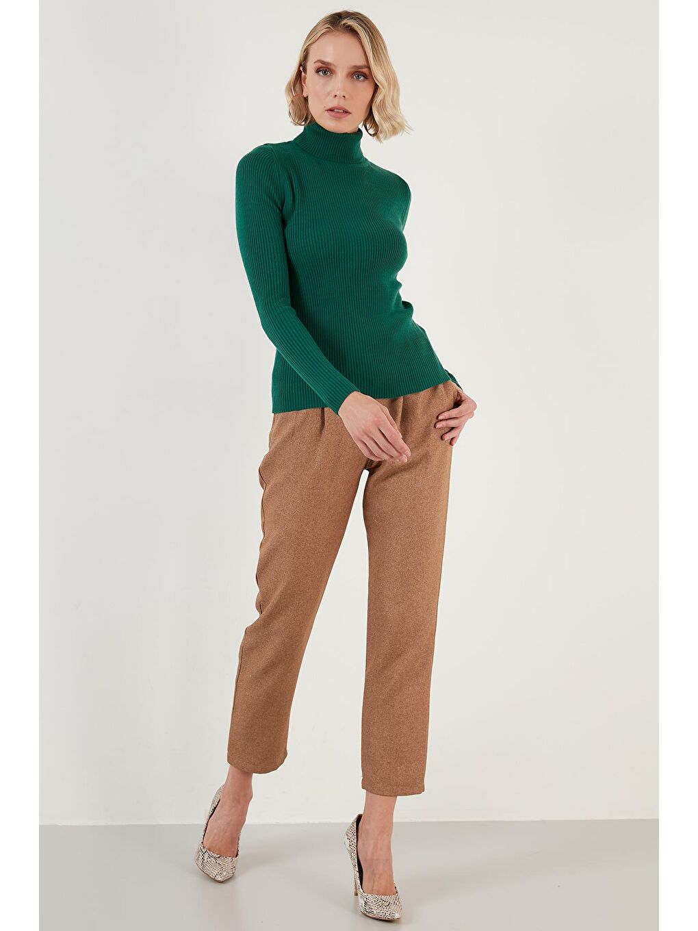 Yeşil Fitilli Balıkçı Yaka Triko Kazak 6328038-1