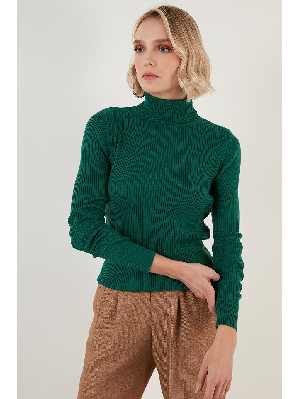 Yeşil Fitilli Balıkçı Yaka Triko Kazak 6328038-2