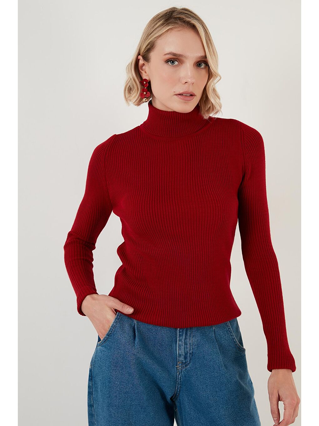 Kırmızı Fitilli Balıkçı Yaka Triko Kazak 6328038-2