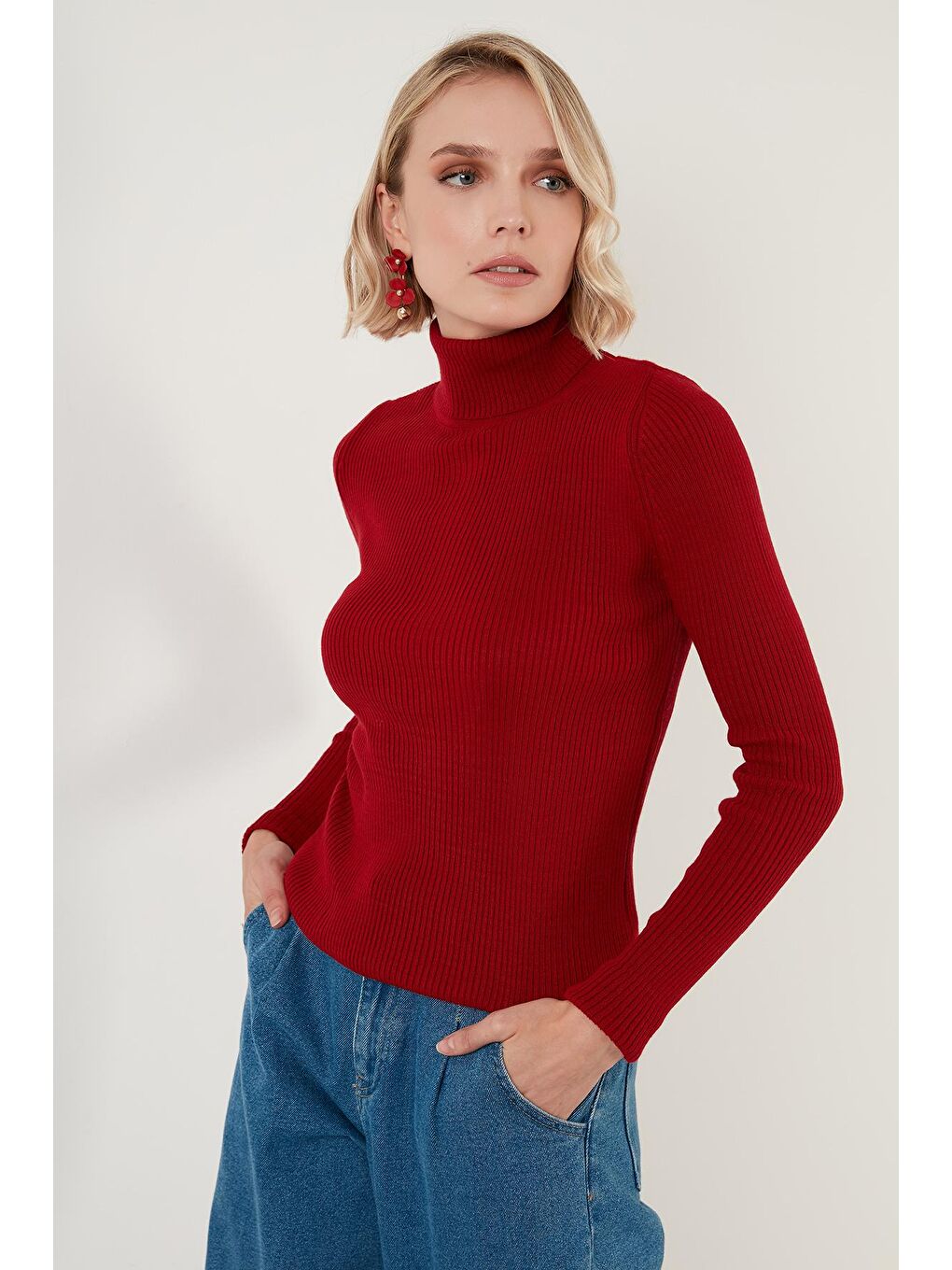 Kırmızı Fitilli Balıkçı Yaka Triko Kazak 6328038-3