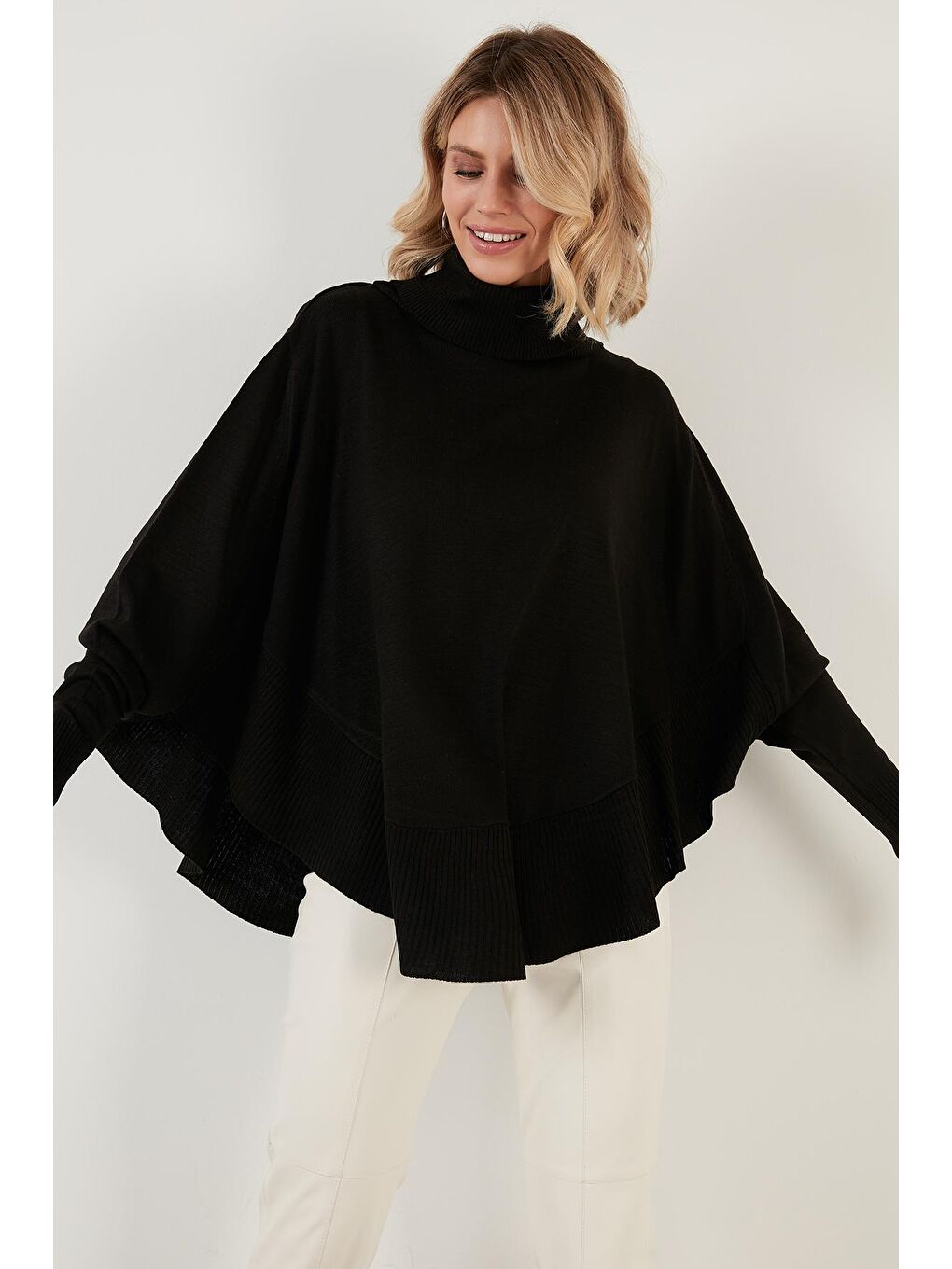 Siyah Balıkçı Yaka Yarasa Kol Kazak 6329060