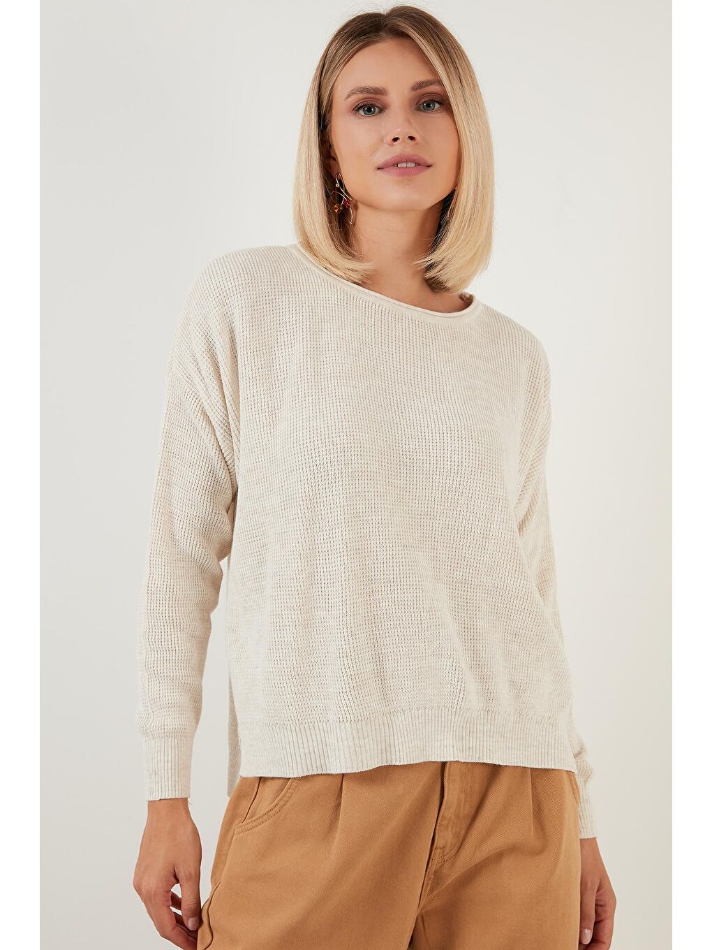 Ekru Bisiklet Yaka % 100 Soft Akrilik Kazak 6329371-2