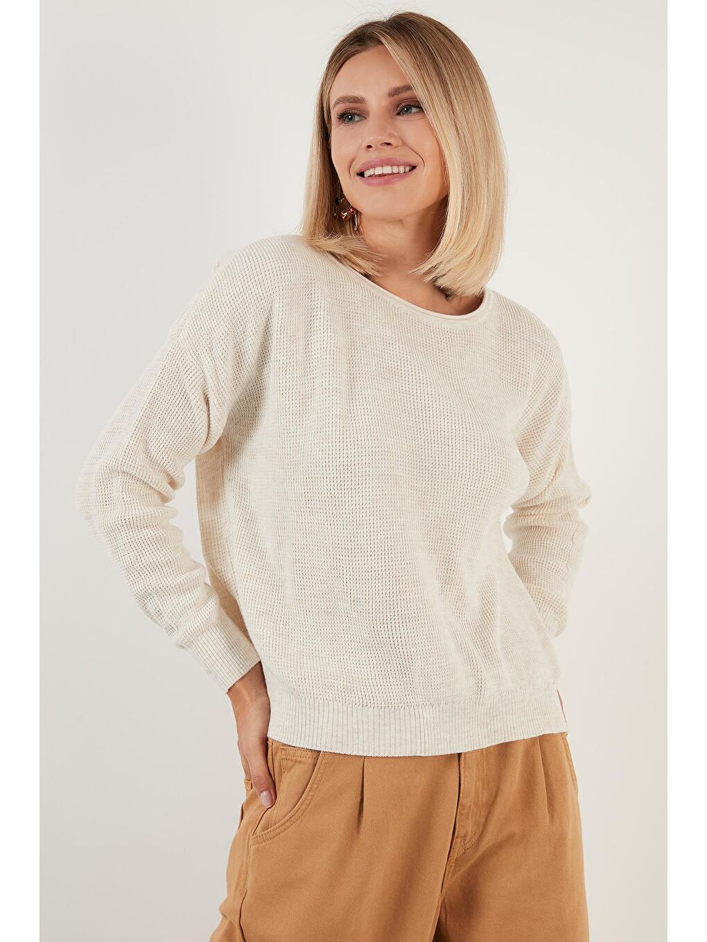 Ekru Bisiklet Yaka % 100 Soft Akrilik Kazak 6329371-3