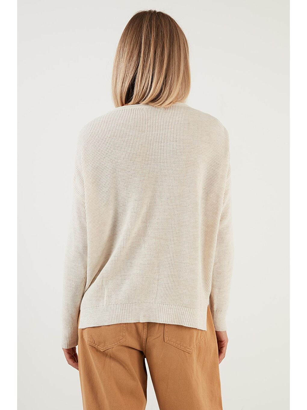 Ekru Bisiklet Yaka % 100 Soft Akrilik Kazak 6329371-4