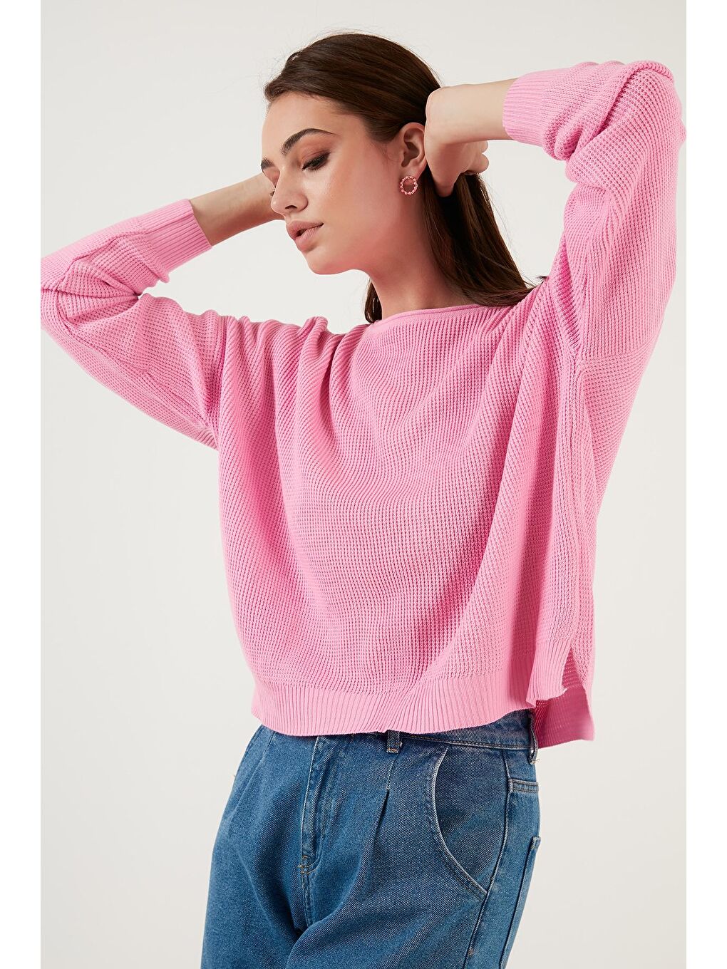 Pembe Bisiklet Yaka % 100 Soft Akrilik Kazak 6329371