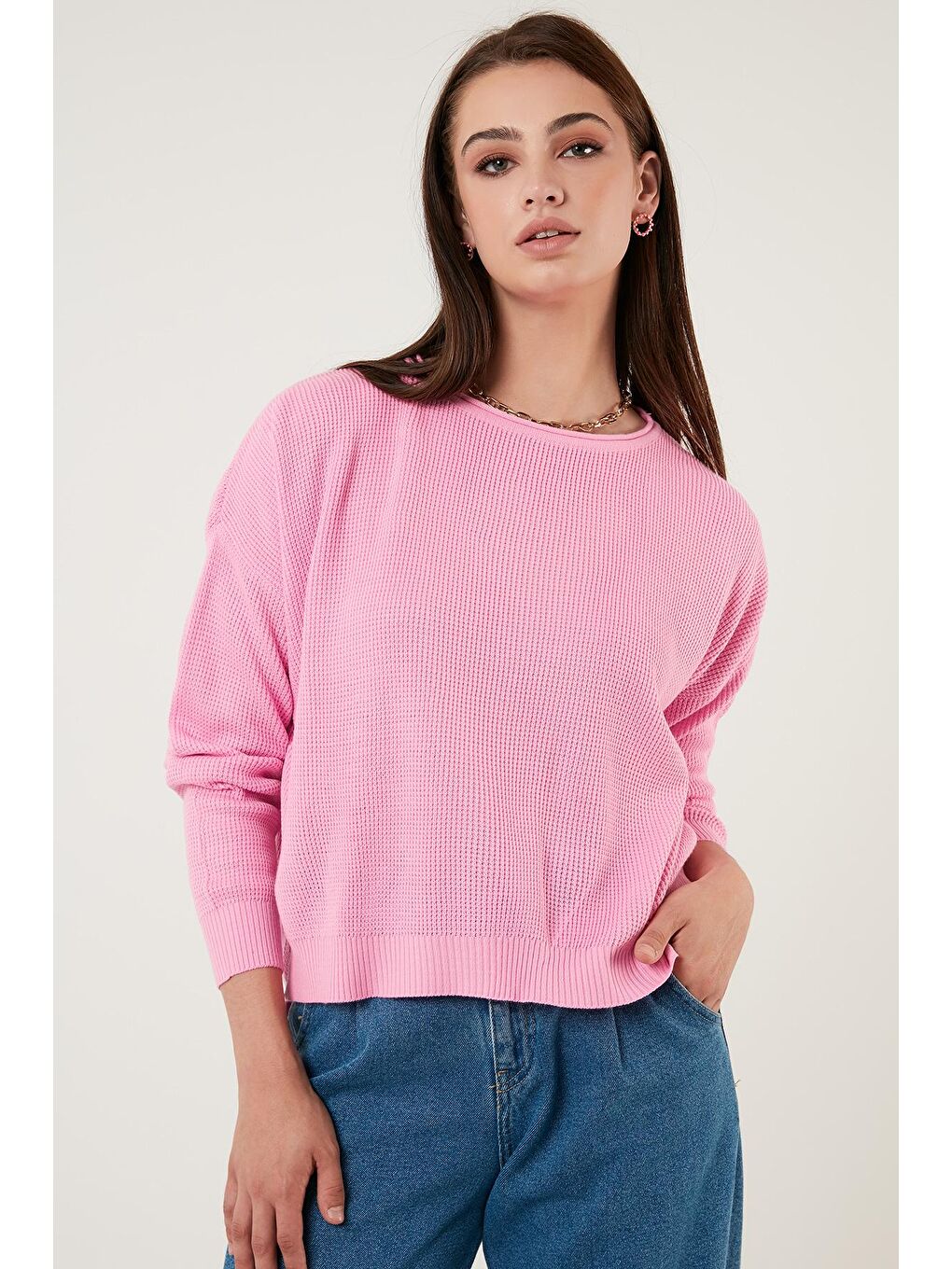 Pembe Bisiklet Yaka % 100 Soft Akrilik Kazak 6329371-1