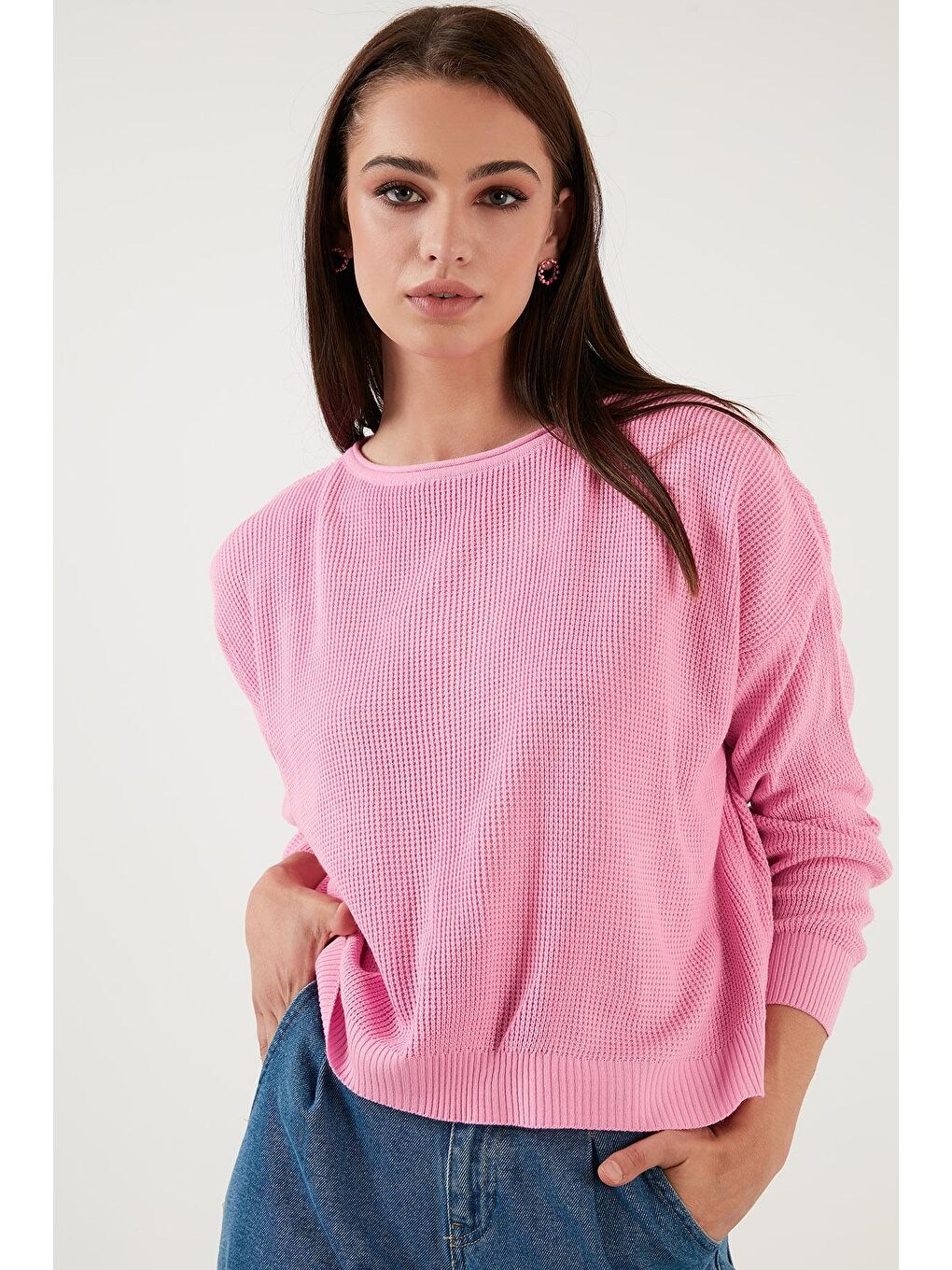 Pembe Bisiklet Yaka % 100 Soft Akrilik Kazak 6329371-2