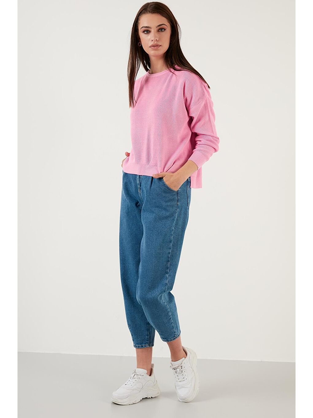 Pembe Bisiklet Yaka % 100 Soft Akrilik Kazak 6329371-3