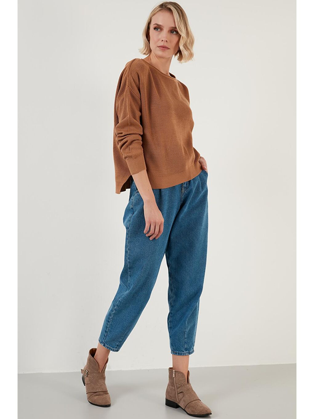 Kahverengi Bisiklet Yaka % 100 Soft Akrilik Kazak 6329371-2