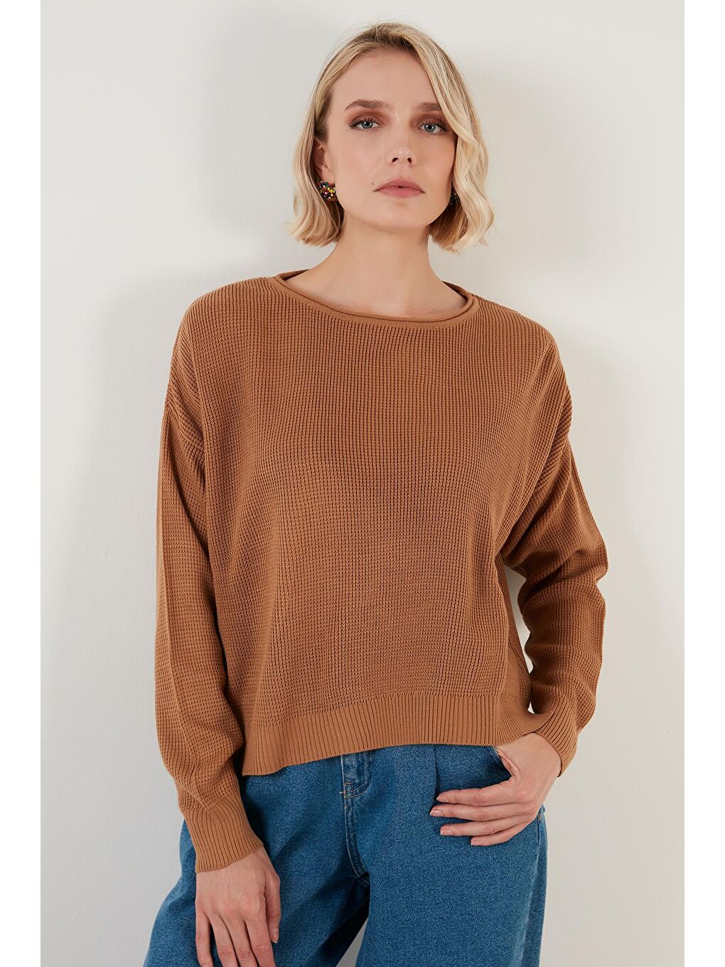 Kahverengi Bisiklet Yaka % 100 Soft Akrilik Kazak 6329371-3