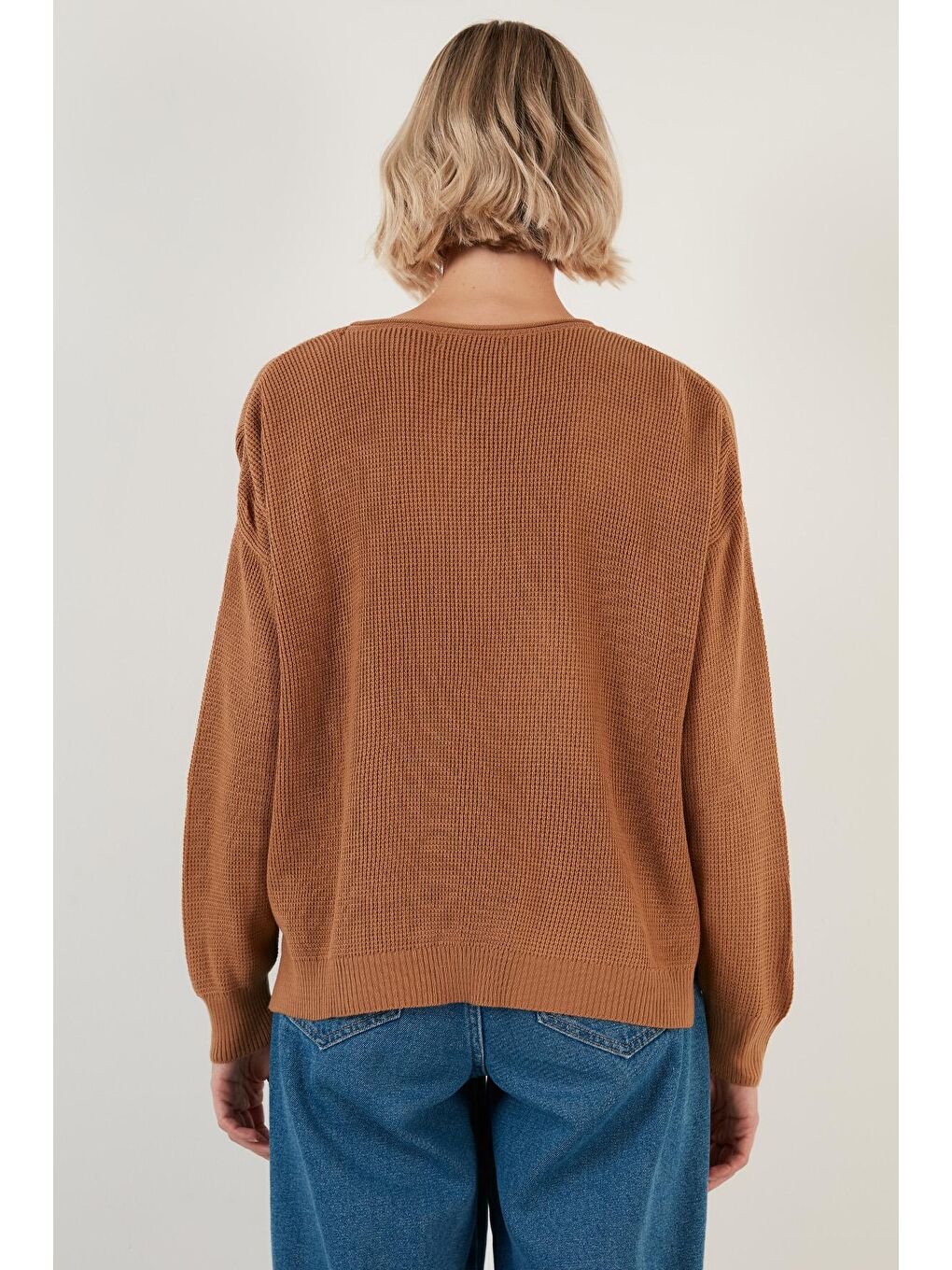 Kahverengi Bisiklet Yaka % 100 Soft Akrilik Kazak 6329371-4