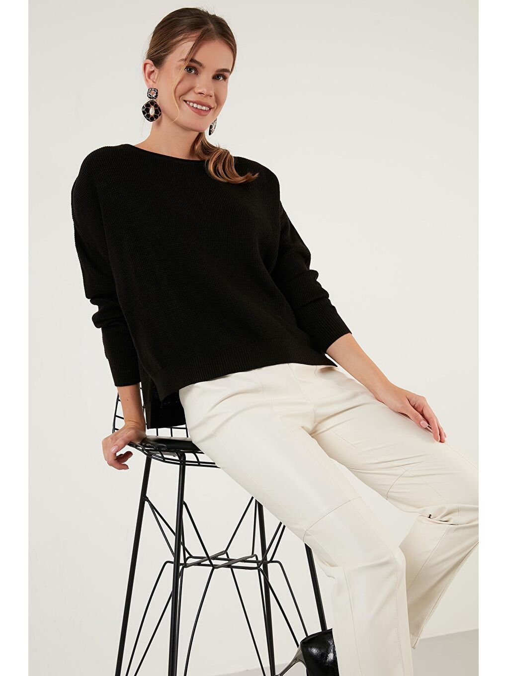 Siyah Bisiklet Yaka % 100 Soft Akrilik Kazak 6329371