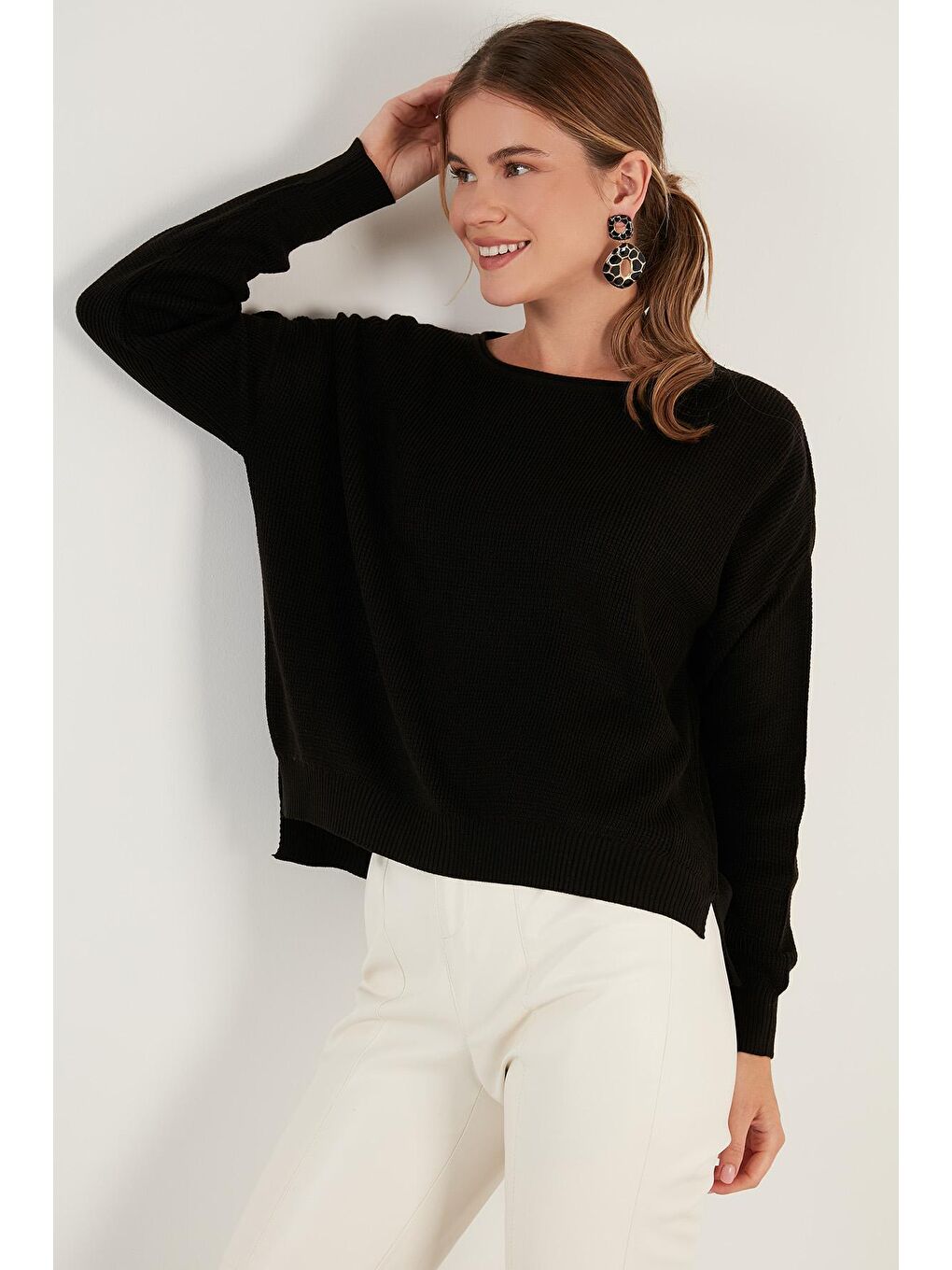 Siyah Bisiklet Yaka % 100 Soft Akrilik Kazak 6329371-1