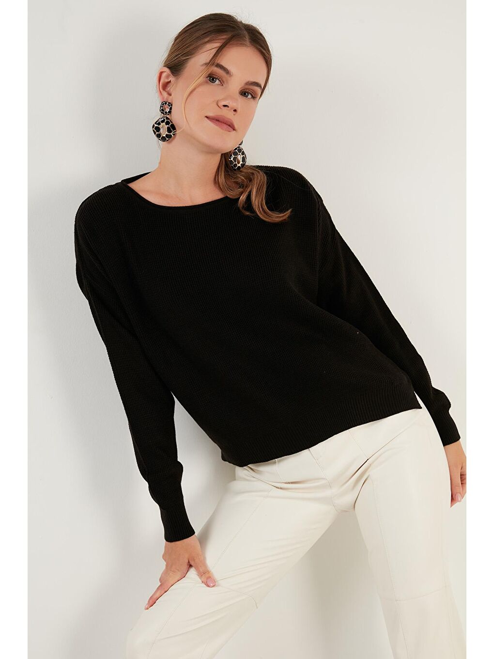 Siyah Bisiklet Yaka % 100 Soft Akrilik Kazak 6329371-3