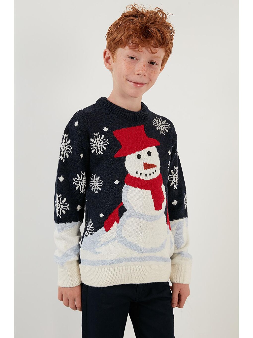 Lacivert Yılbaşı Temalı Bisiklet Yaka Kazak 633MJ335-1