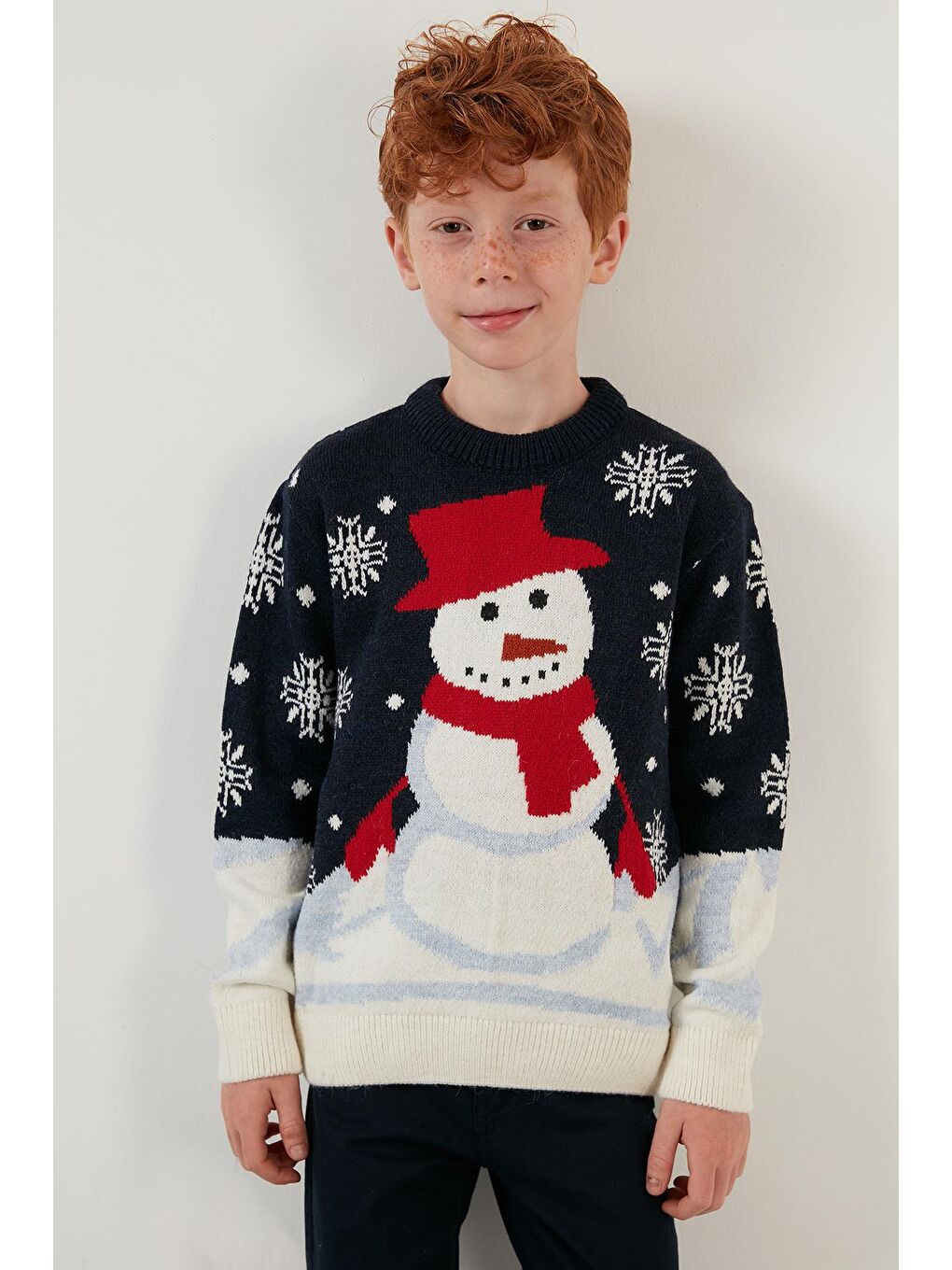 Lacivert Yılbaşı Temalı Bisiklet Yaka Kazak 633MJ335-2