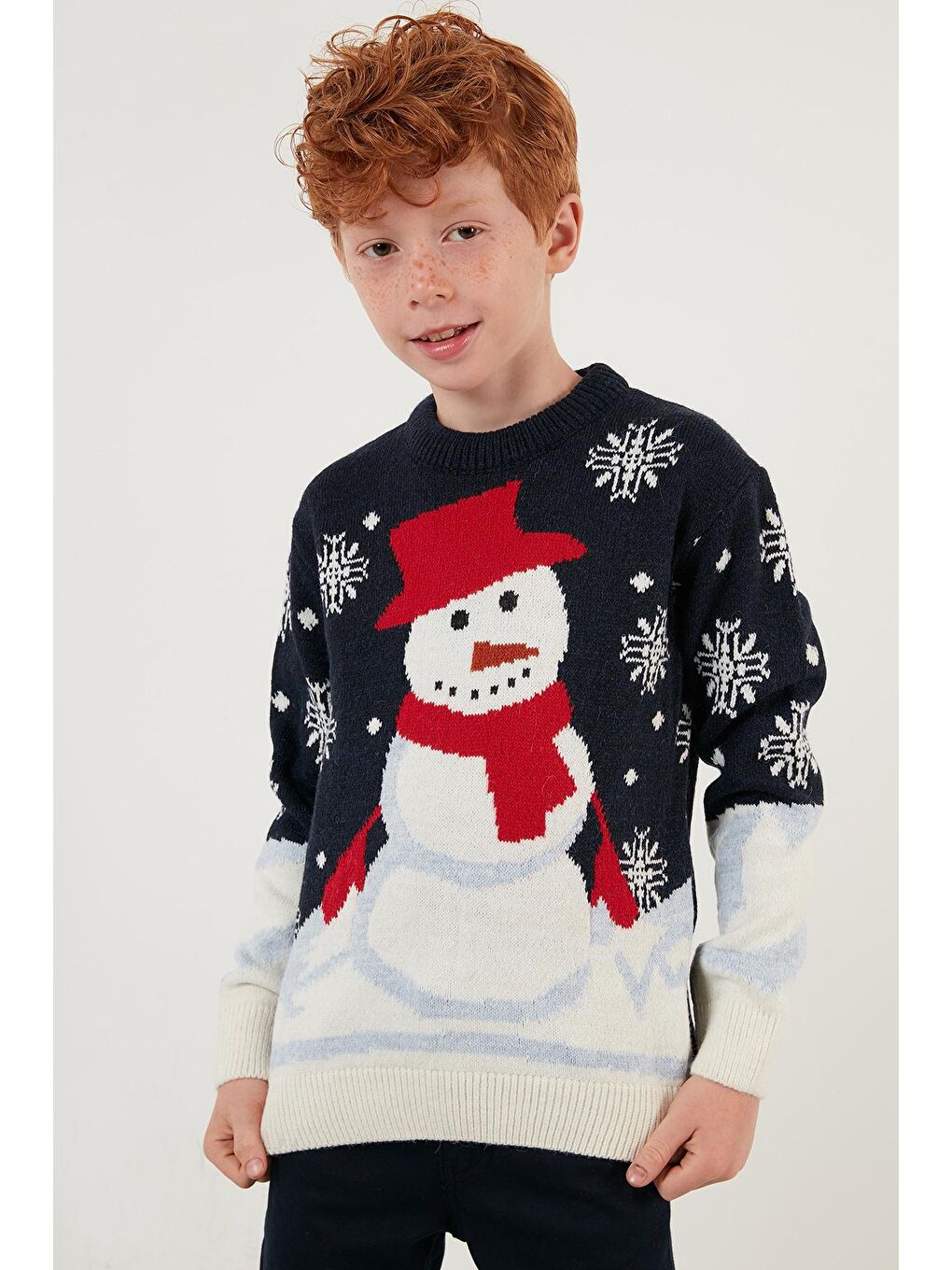 Lacivert Yılbaşı Temalı Bisiklet Yaka Kazak 633MJ335-3