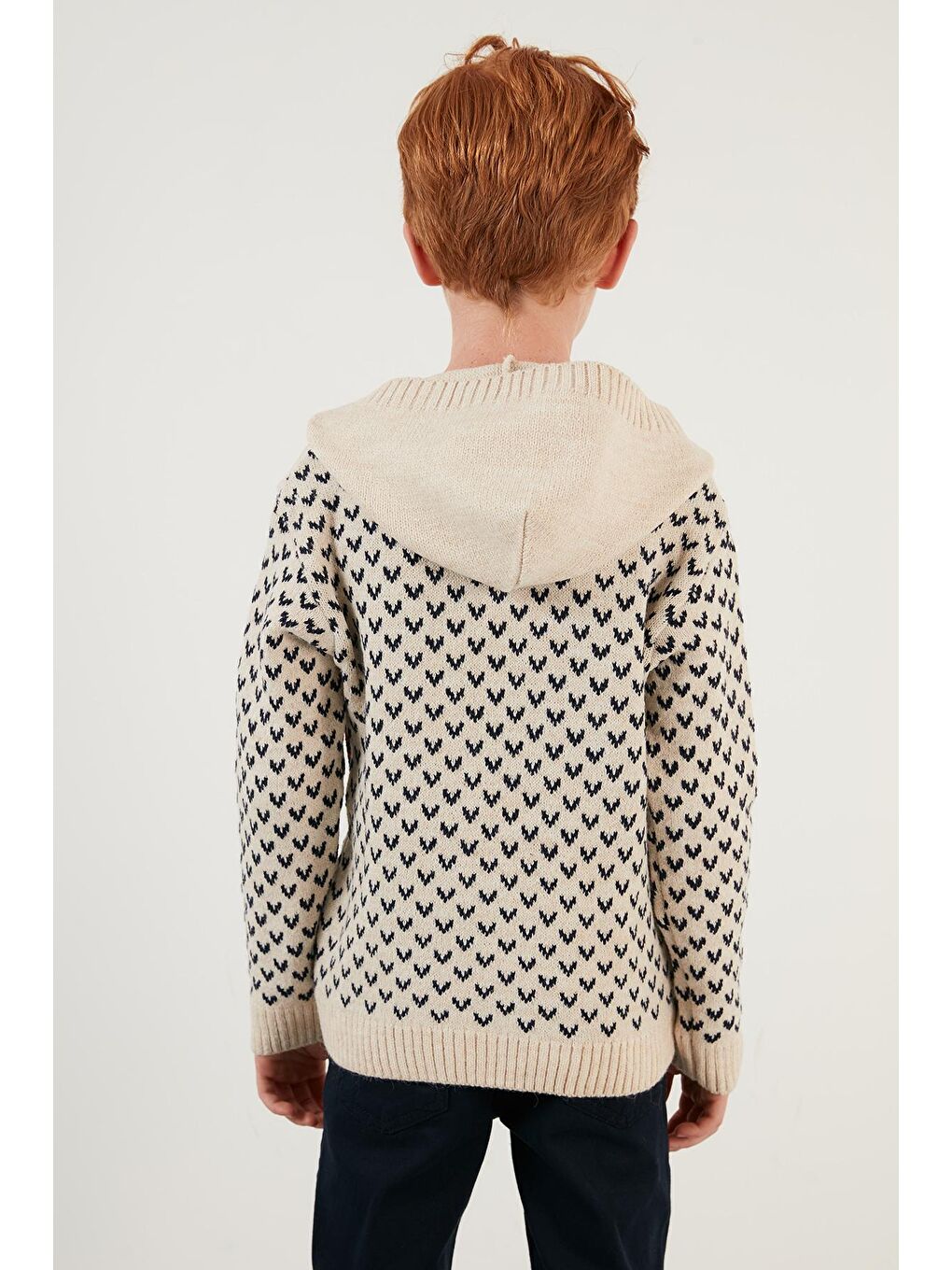 Bej Yılbaşı Temalı Düğmeli Kapüşonlu Kazak 633MJ365-4