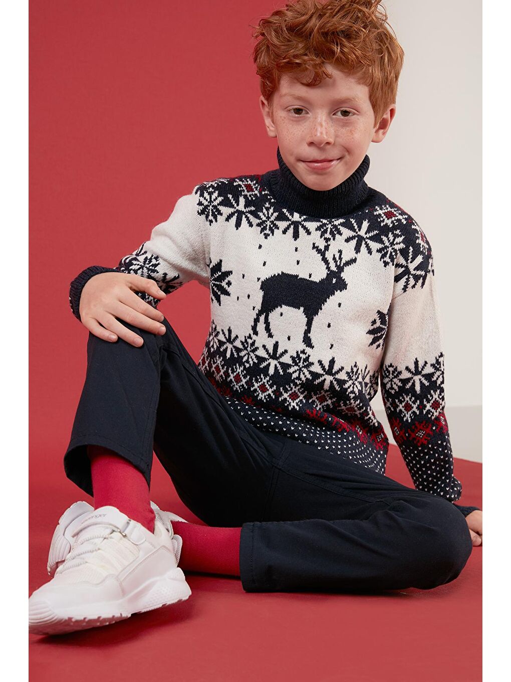 Lacivert Yılbaşı Temalı Balıkçı Yaka Kazak 633MJ369