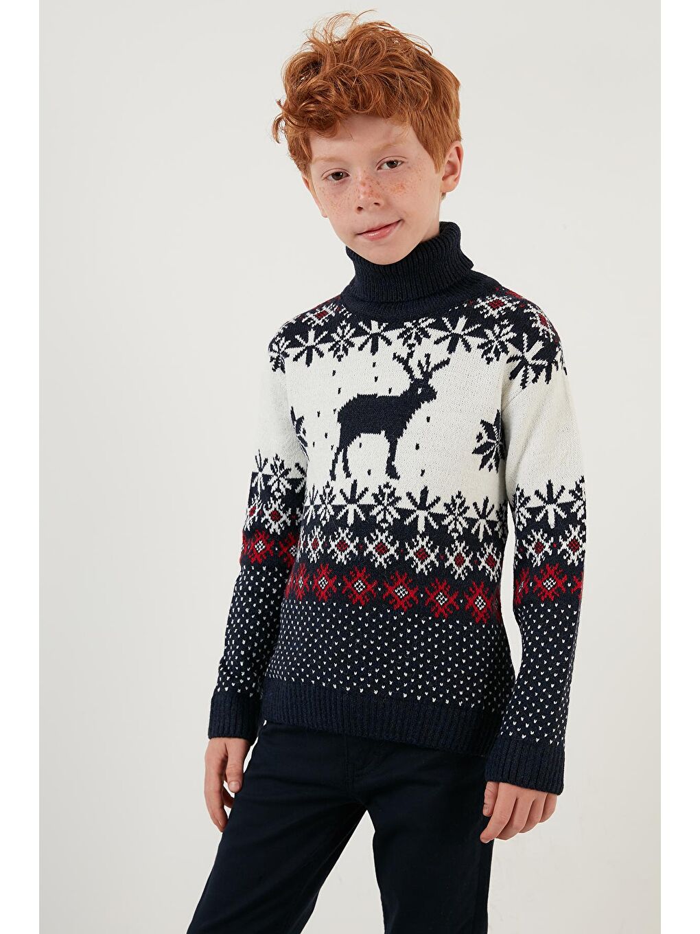 Lacivert Yılbaşı Temalı Balıkçı Yaka Kazak 633MJ369-2