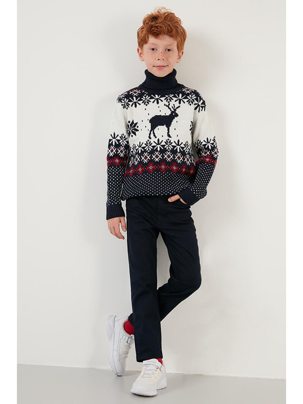 Lacivert Yılbaşı Temalı Balıkçı Yaka Kazak 633MJ369-3