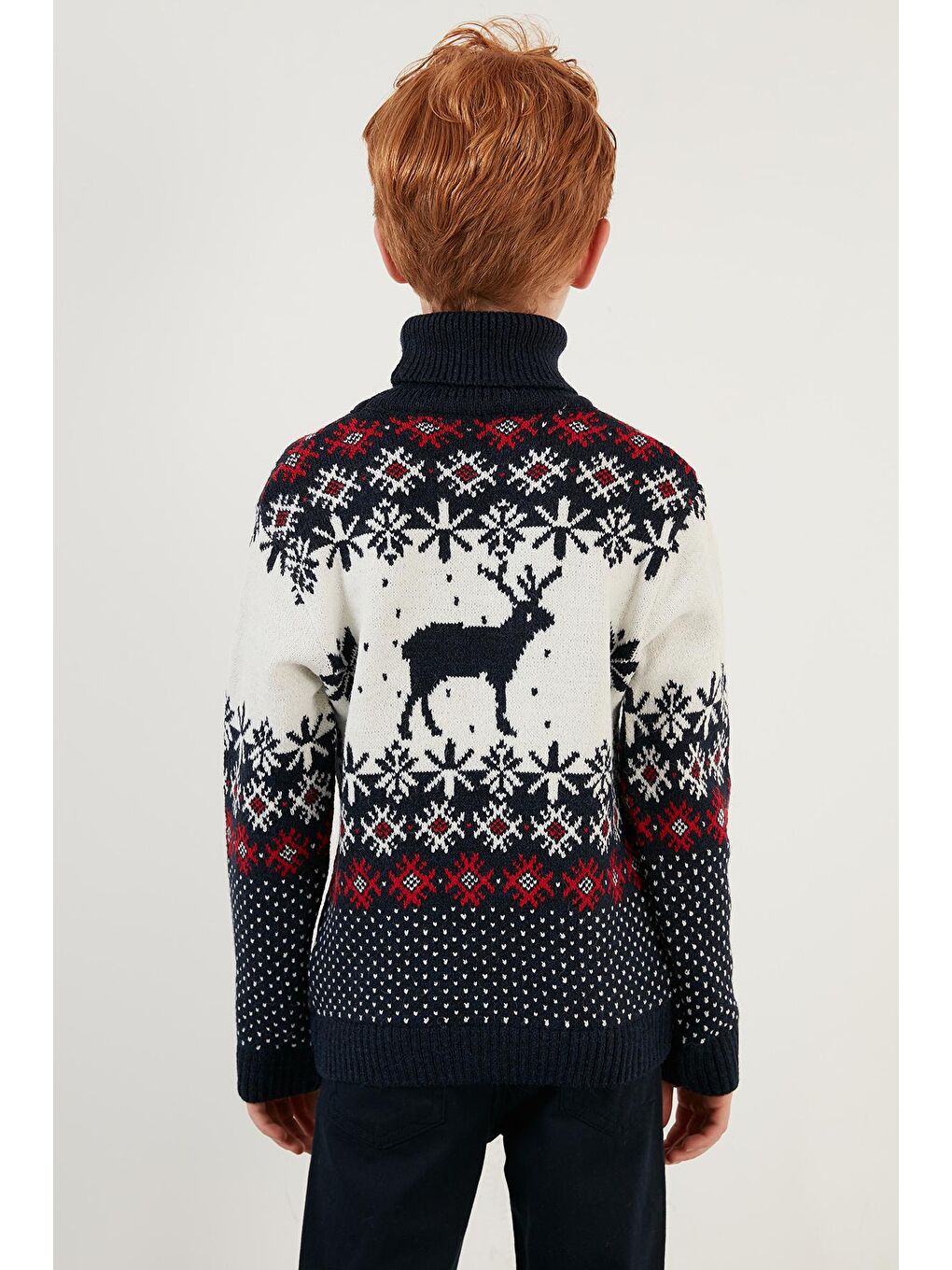 Lacivert Yılbaşı Temalı Balıkçı Yaka Kazak 633MJ369-4