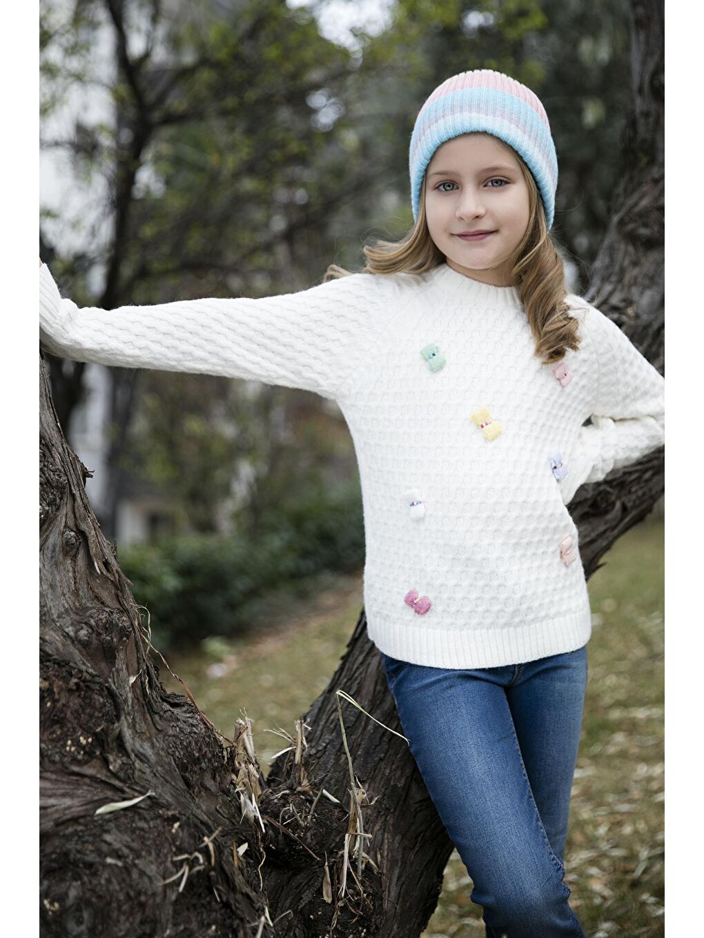 Ekru Bisiklet Yaka Fiyonk Detaylı Kazak 633MJ804