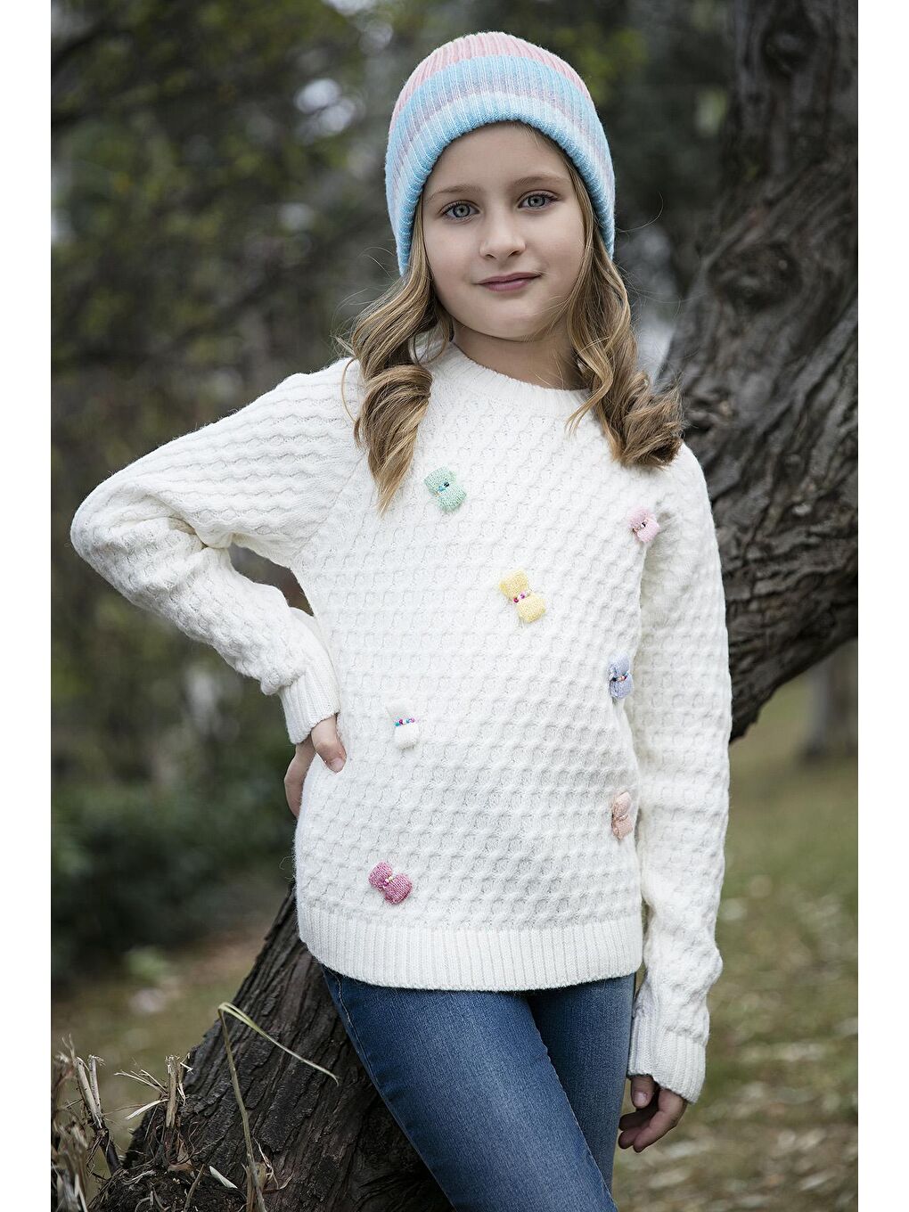 Ekru Bisiklet Yaka Fiyonk Detaylı Kazak 633MJ804-1