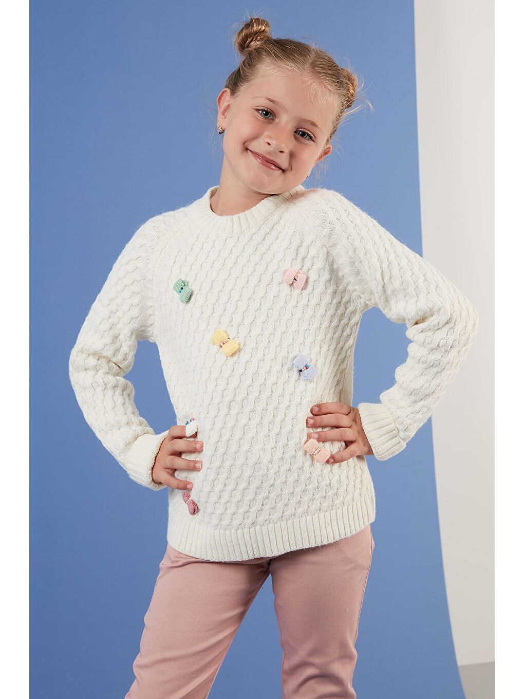 Ekru Bisiklet Yaka Fiyonk Detaylı Kazak 633MJ804-2