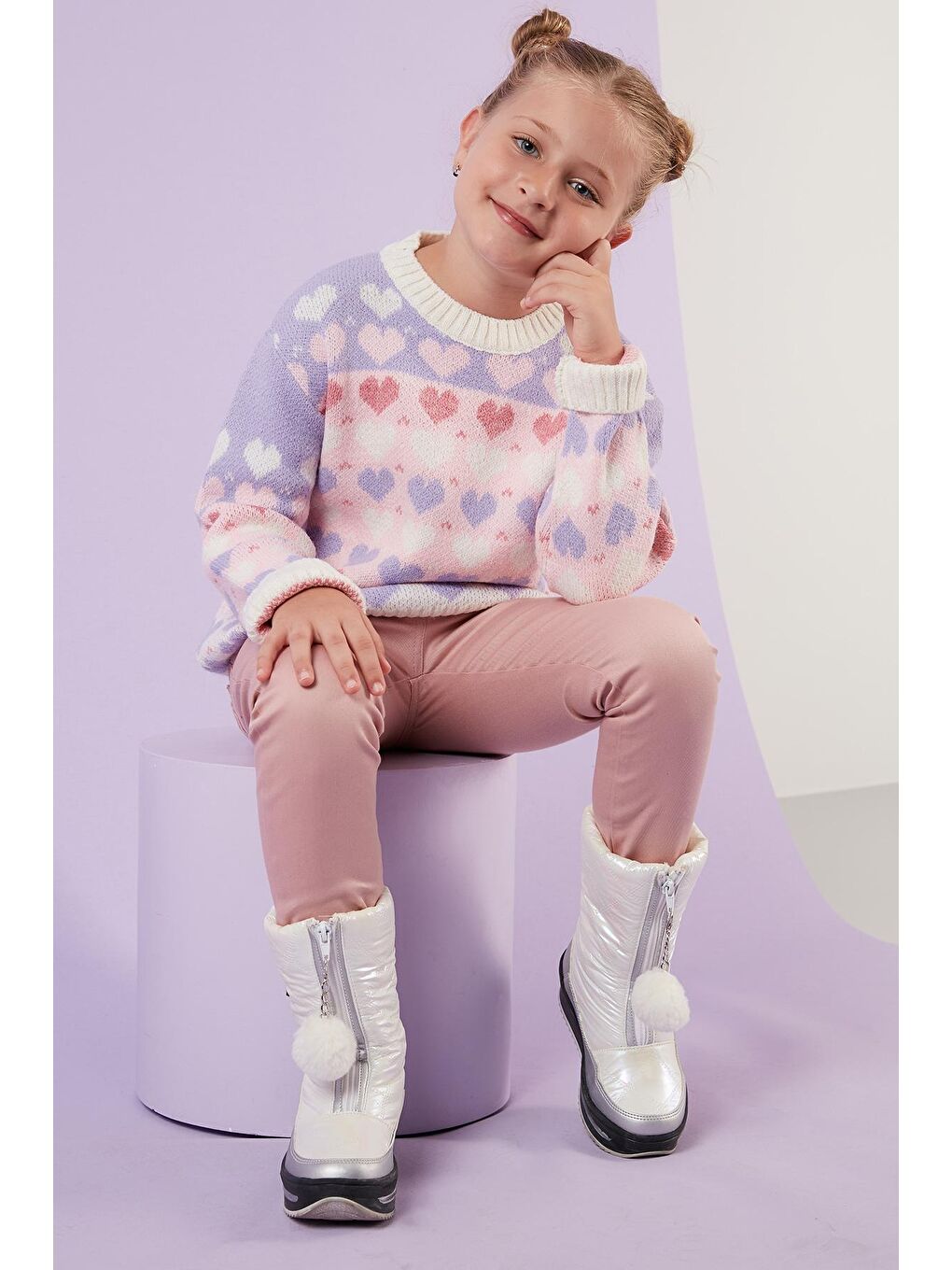 Ekru Kalp Desenli Bisiklet Yaka Kazak 633MJ818