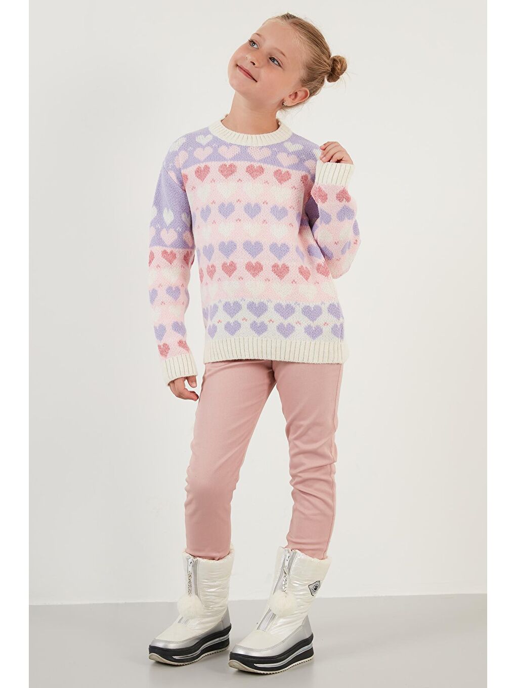 Ekru Kalp Desenli Bisiklet Yaka Kazak 633MJ818-1