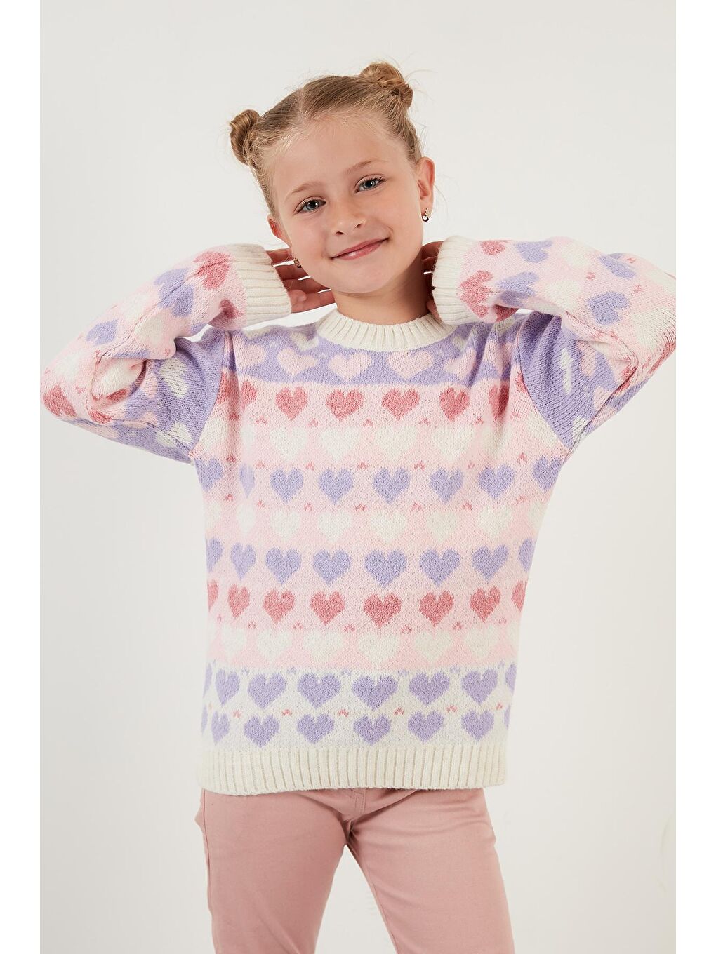 Ekru Kalp Desenli Bisiklet Yaka Kazak 633MJ818-2