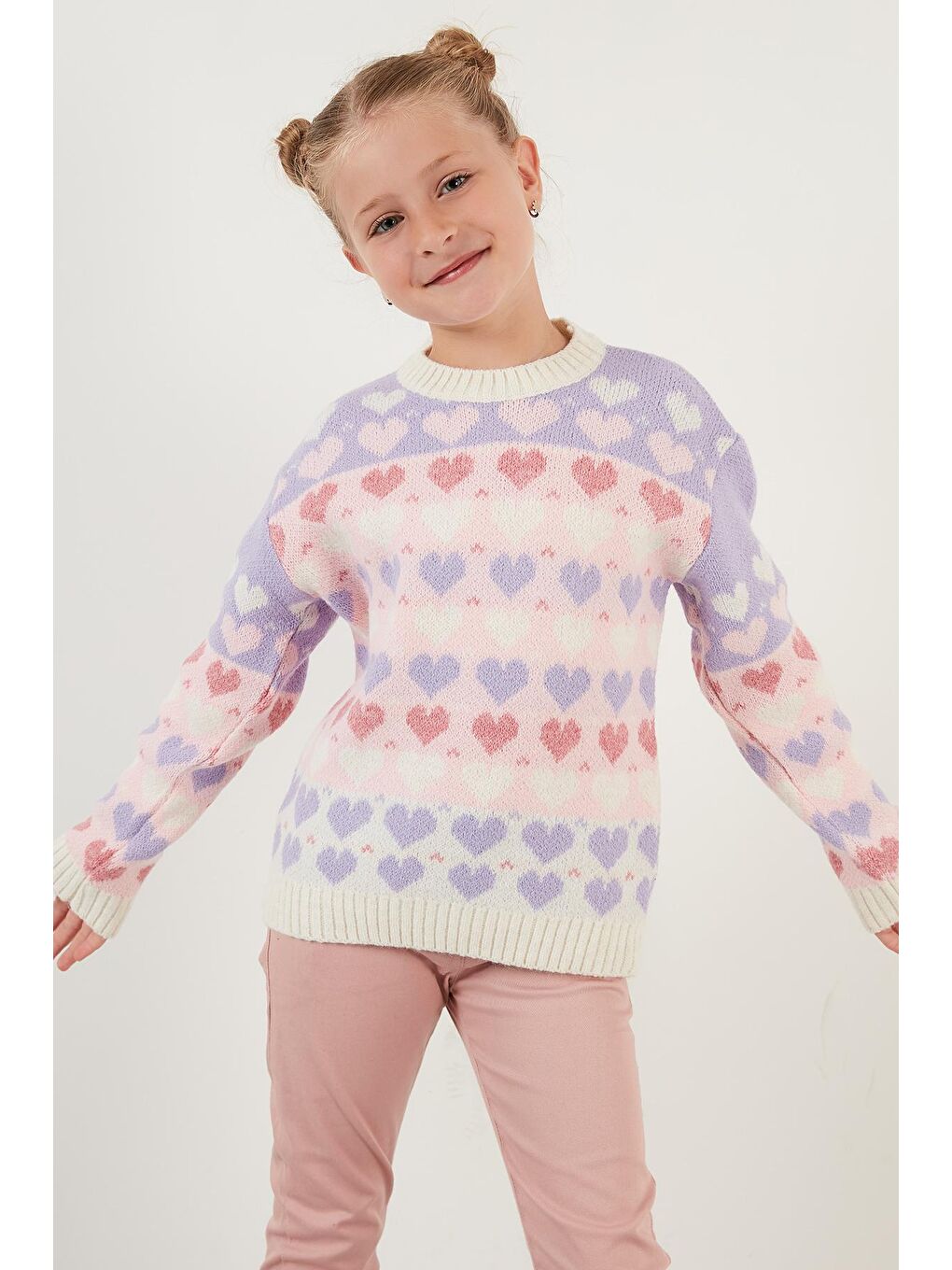 Ekru Kalp Desenli Bisiklet Yaka Kazak 633MJ818-3