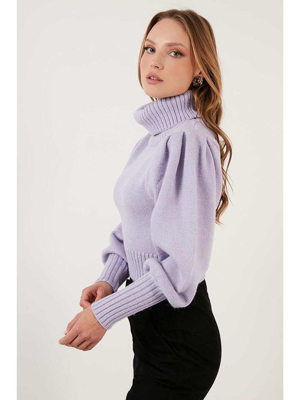 Lila Kol Detaylı Boğazlı Yaka Kazak 63622534