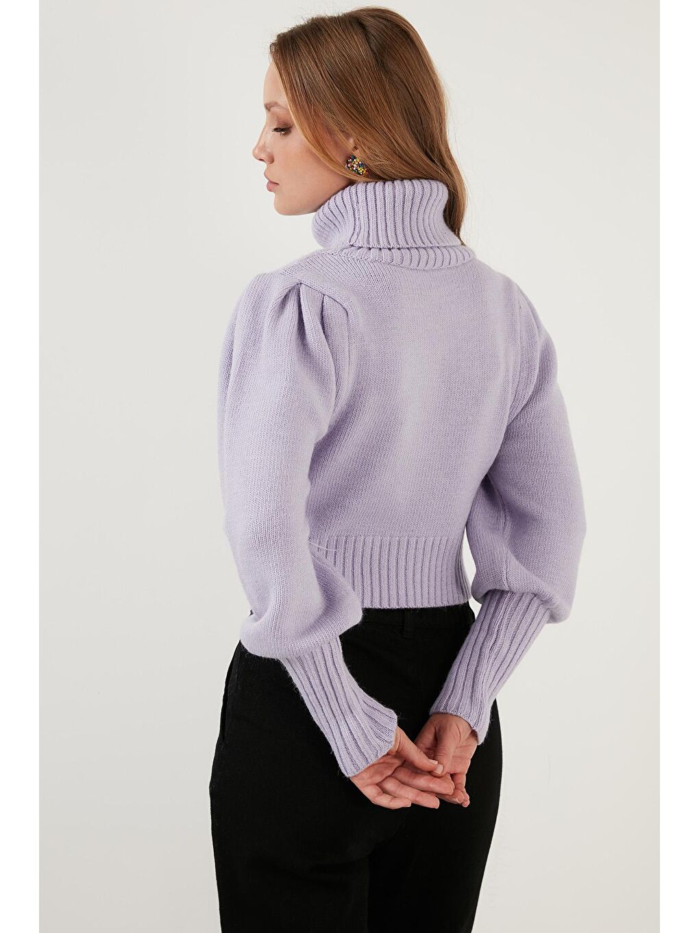 Lila Kol Detaylı Boğazlı Yaka Kazak 63622534-4