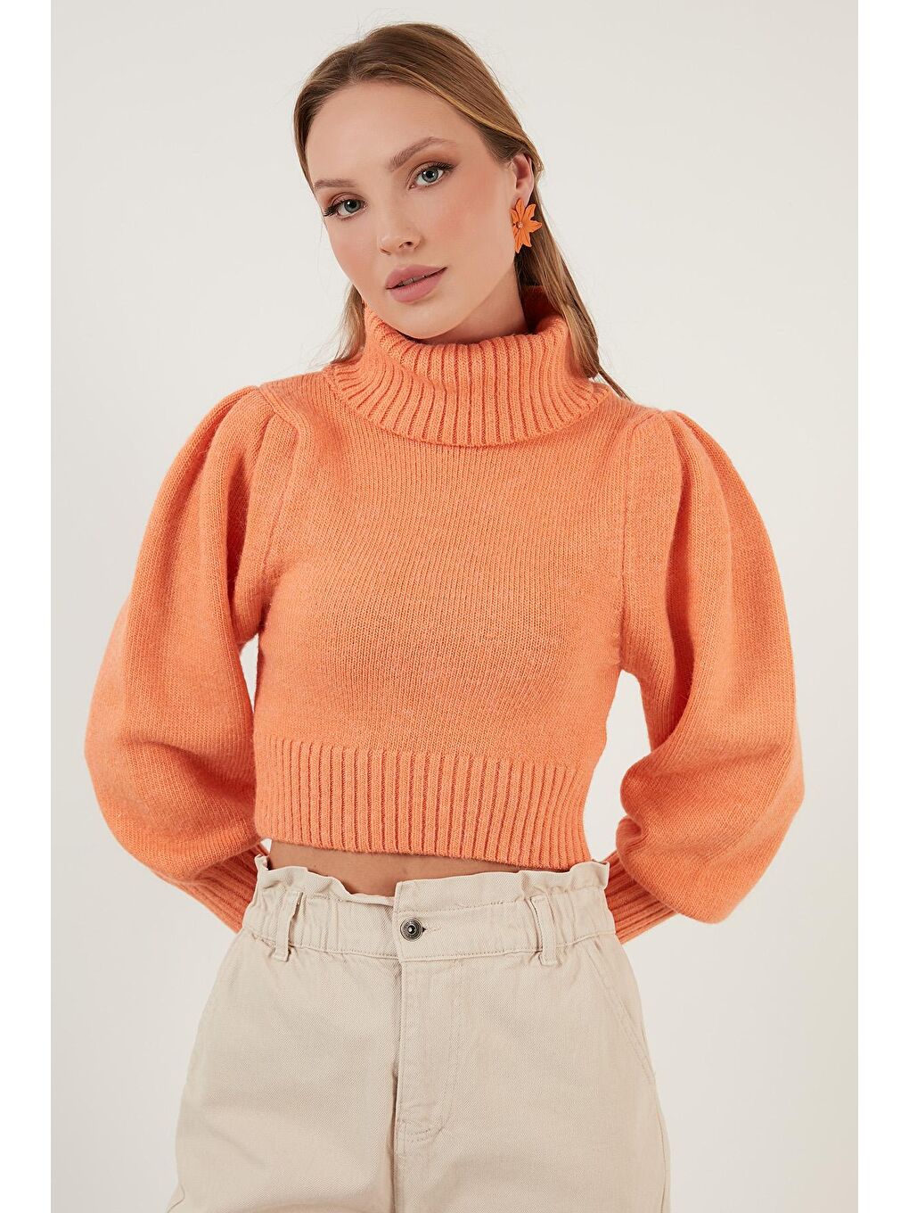 Mercan Kol Detaylı Boğazlı Yaka Kazak 63622534-1