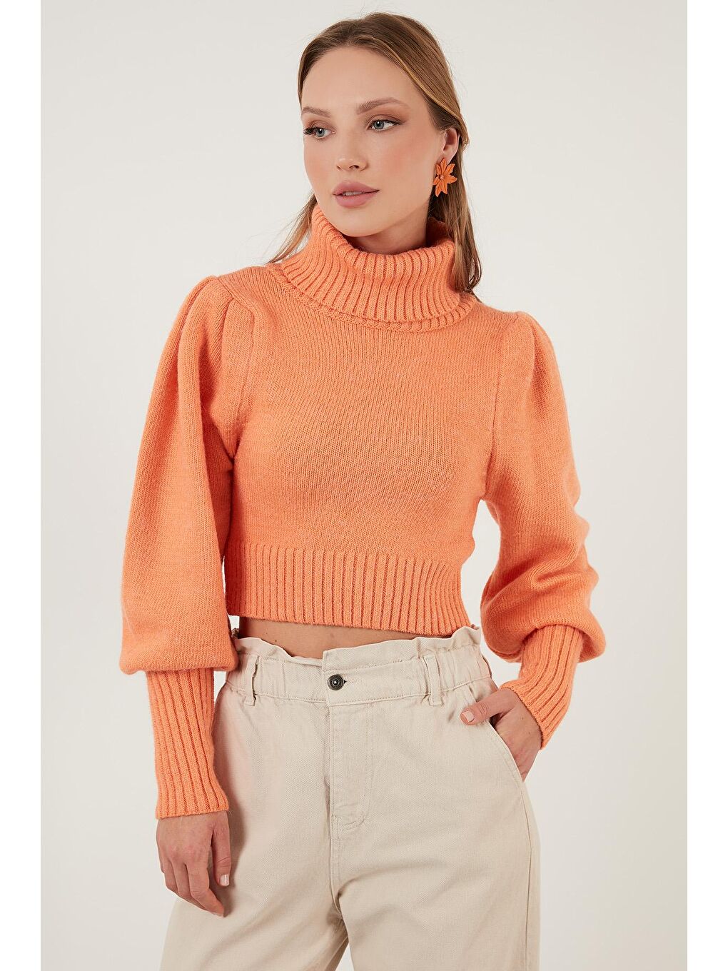 Mercan Kol Detaylı Boğazlı Yaka Kazak 63622534-2