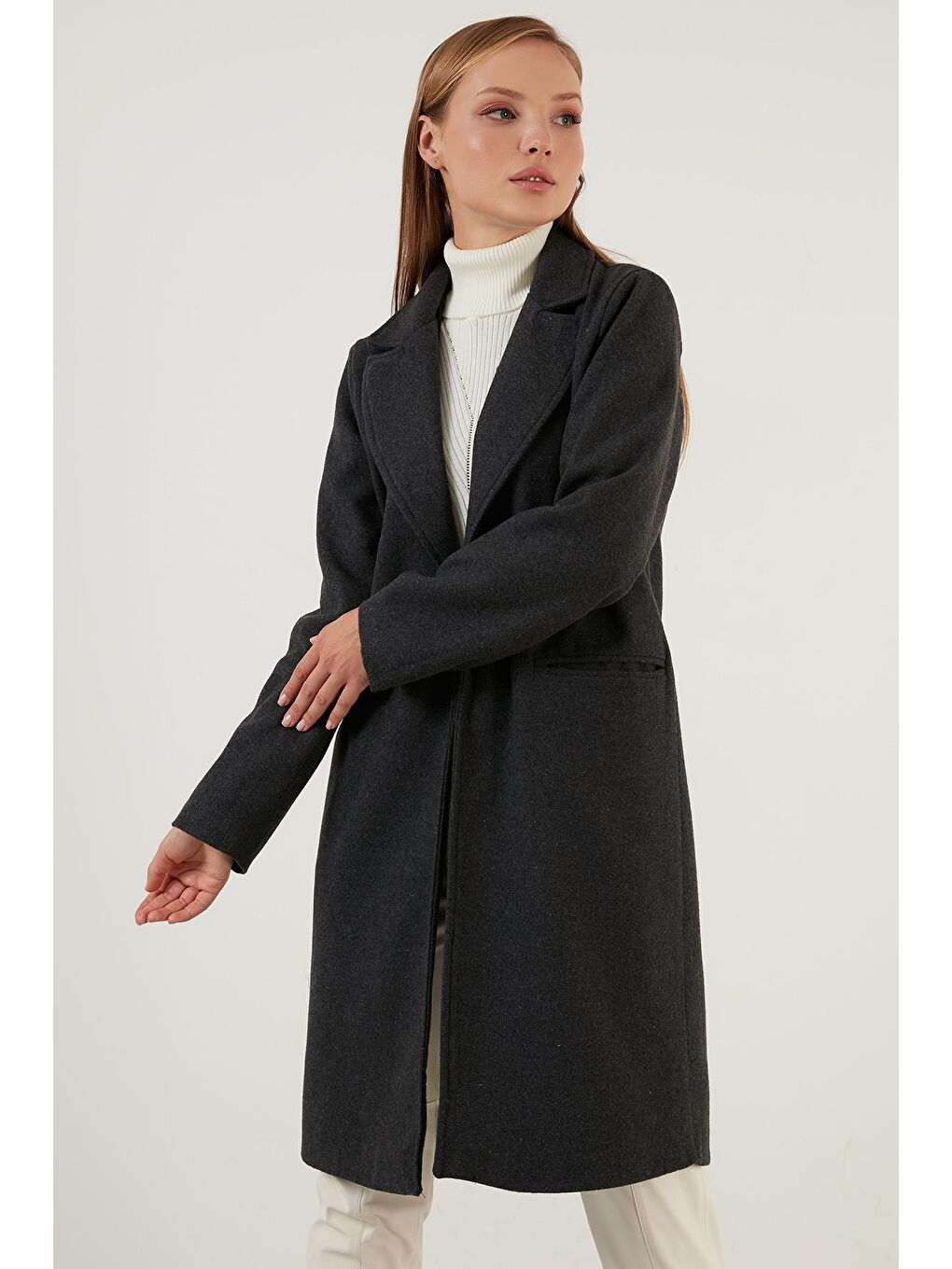 Antrasit Regular Fit Düğmeli Astarlı Cepli Kışlık Kaban 6380002-2