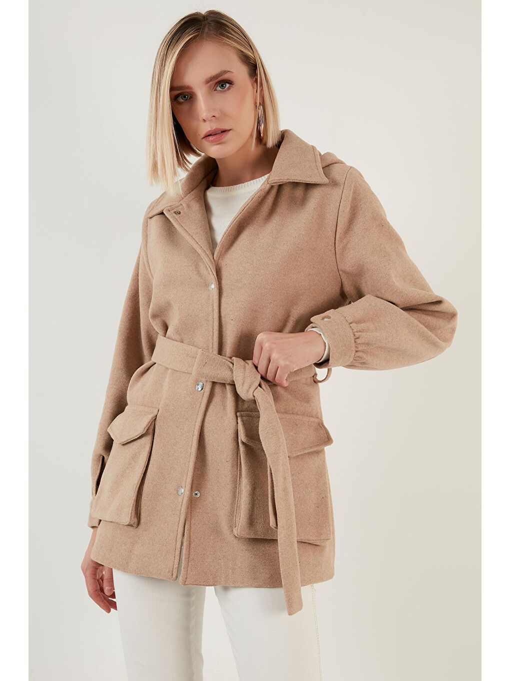 Kahverengi Pamuklu Regular Fit Kemerli Kapüşonlu Kaban 6380057-2