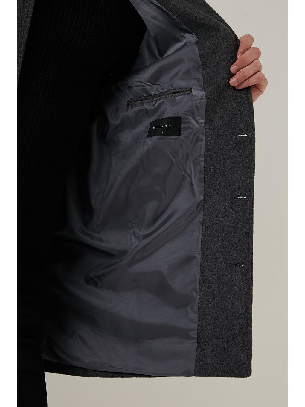 Gri Slim Fit Tek Yırtmaçlı Dik Yaka Kaşe Kaban 6440401-4