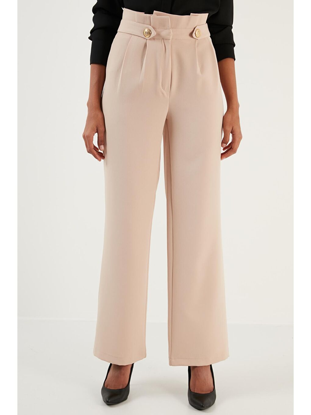 Kahverengi Yüksek Bel Bol Paça Kumaş Pantolon 6476001-2